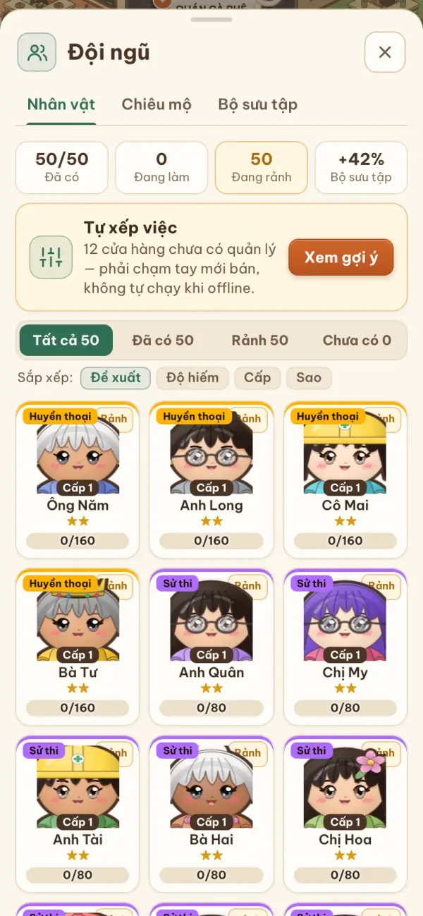 Màn hình Đội ngũ nhân vật trong CEO Phố